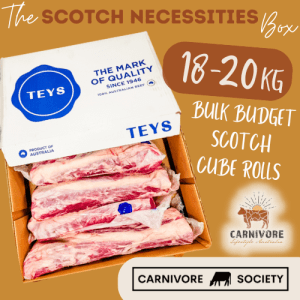SCOTCH NECESSITIES Meat Box 18-20kg Bulk Budget Scotch Cube Rolls *DEPOSIT*